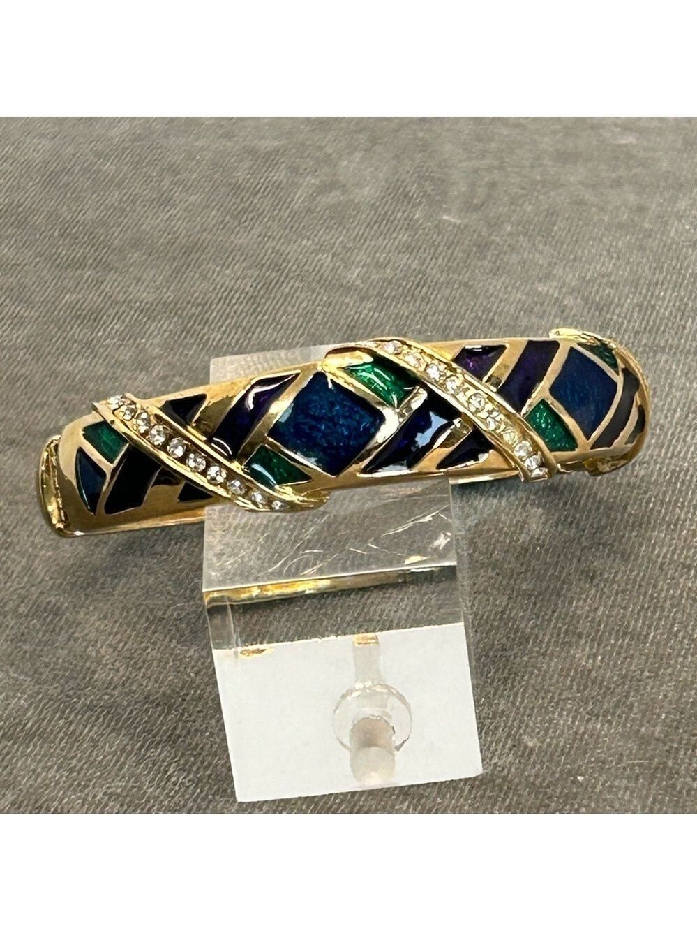 Butler signed Vintage gold tone enamel rhinestone pave bangle bracelet